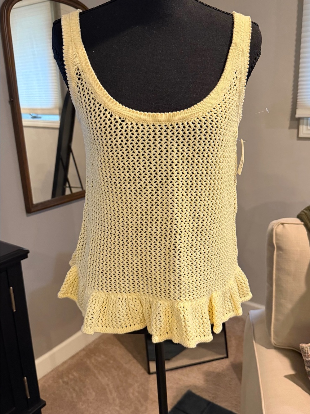 Old Navy Light Yellow Knit Ruffle-Hem Tank